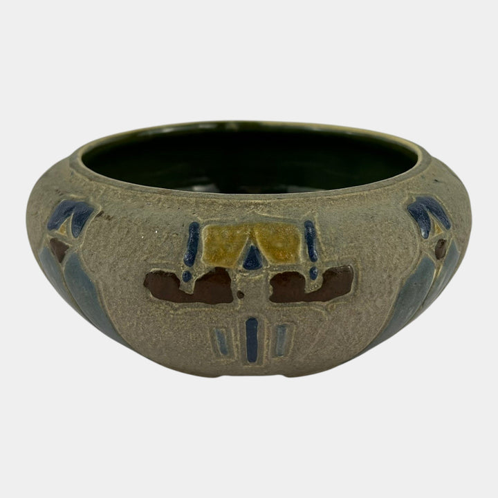 Roseville Mostique Gray 1916 Vintage Arts And Crafts Pottery Ceramic Bowl 131-5 - Just Art Pottery
