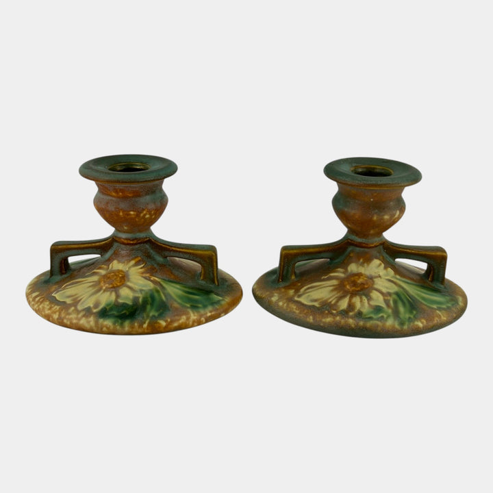 Roseville Dahlrose 1928 Vintage Arts And Crafts Pottery Candle Holder 1069-3 - Just Art Pottery