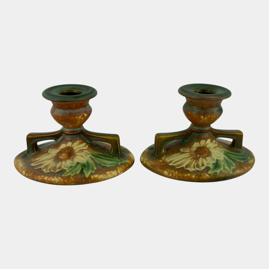 Roseville Dahlrose 1928 Vintage Arts And Crafts Pottery Candle Holder 1069-3 - Just Art Pottery