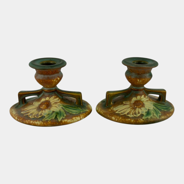 Roseville Dahlrose 1928 Vintage Arts And Crafts Pottery Candle Holder 1069-3 - Just Art Pottery