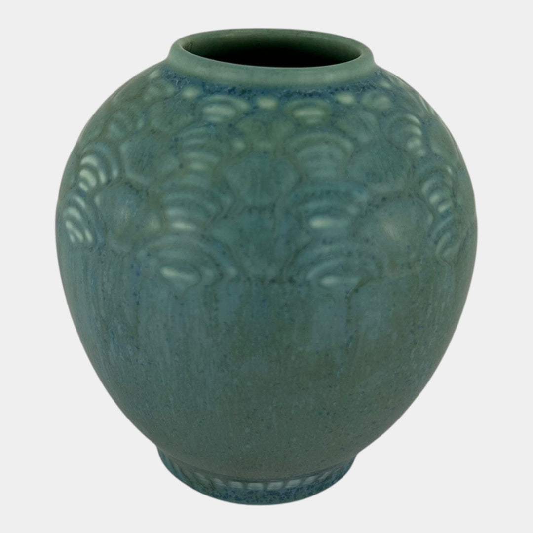 Rookwood 1938 Vintage Art Deco Pottery Green Geometric Fan Shoulder Vase 6653 - Just Art Pottery