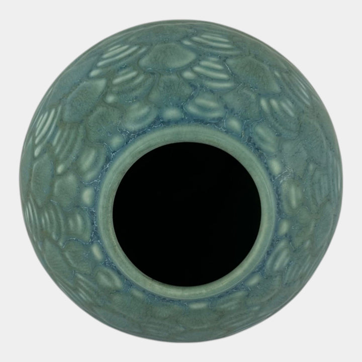 Rookwood 1938 Vintage Art Deco Pottery Green Geometric Fan Shoulder Vase 6653 - Just Art Pottery