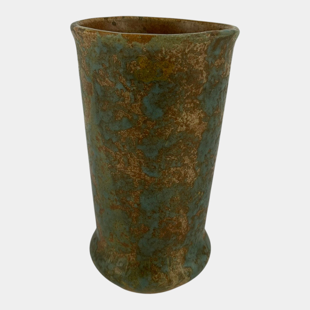 Burley Winter 1930s Vintage Art Deco Pottery Mottled Orange Stoneware Vase - Just Art Pottery