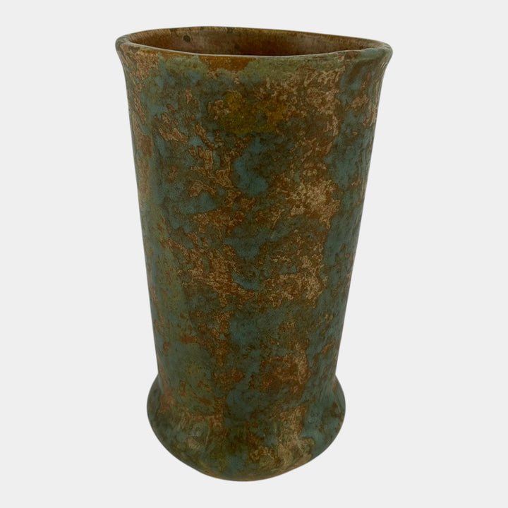 Burley Winter 1930s Vintage Art Deco Pottery Mottled Orange Stoneware Vase - Just Art Pottery