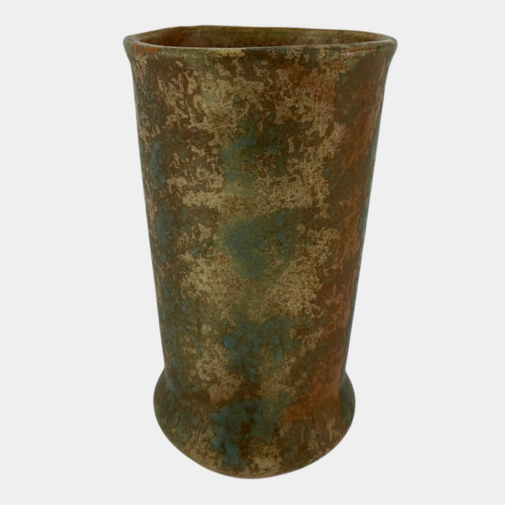 Burley Winter 1930s Vintage Art Deco Pottery Mottled Orange Stoneware Vase - Just Art Pottery