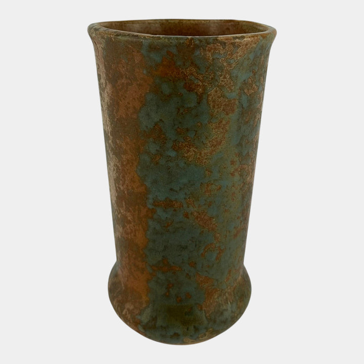 Burley Winter 1930s Vintage Art Deco Pottery Mottled Orange Stoneware Vase - Just Art Pottery