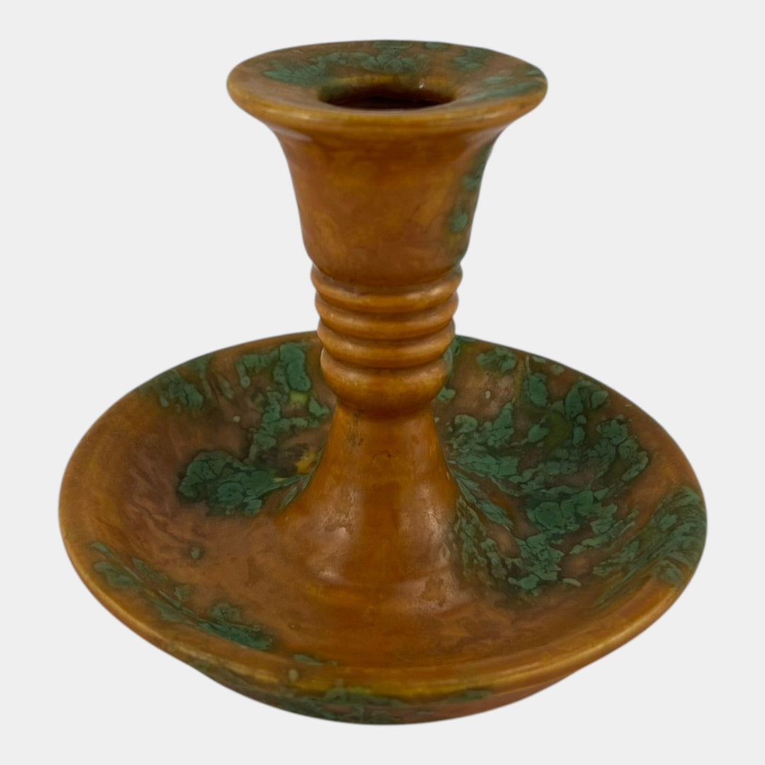 Roseville Imperial II 1930 Vintage Art Pottery Orange Green Candle Holder 1077-4 - Just Art Pottery