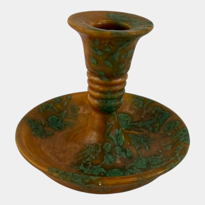 Roseville Imperial II 1930 Vintage Art Pottery Orange Green Candle Holder 1077-4 - Just Art Pottery