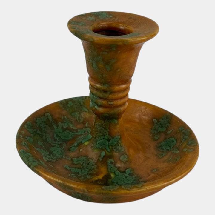 Roseville Imperial II 1930 Vintage Art Pottery Orange Green Candle Holder 1077-4 - Just Art Pottery
