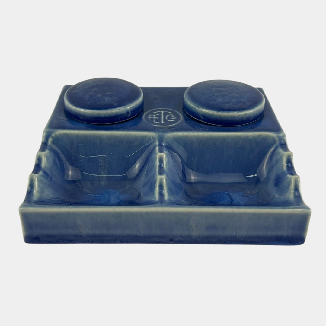 American Encaustic Tile Co AETCO Art Pottery Blue Advertising Ceramic Inkwell - Just Art Pottery