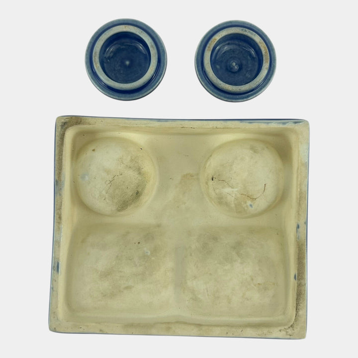 American Encaustic Tile Co AETCO Art Pottery Blue Advertising Ceramic Inkwell - Just Art Pottery