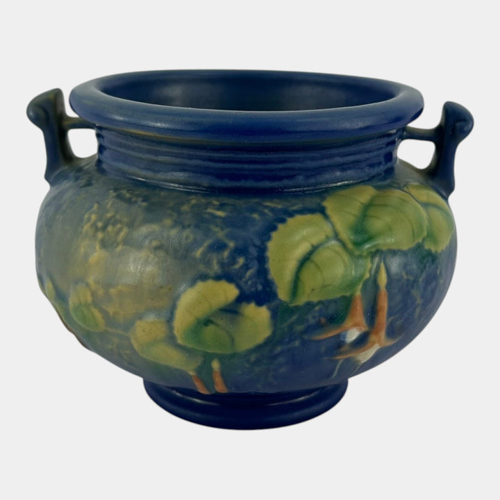 Roseville Fuchsia Blue 1938 Vintage Art Pottery Ceramic Jardiniere Planter 645-3 - Just Art Pottery