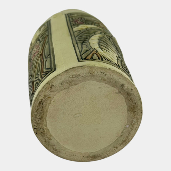 Weller Roma Atlantic 1910-20s Vintage Art Pottery Leaves And Berries Ivory Vase - Just Art Pottery