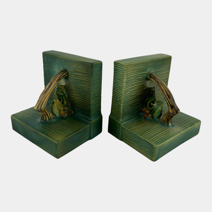 Roseville Bushberry Green 1941 Vintage Art Pottery Ceramic Bookends 9 - Just Art Pottery