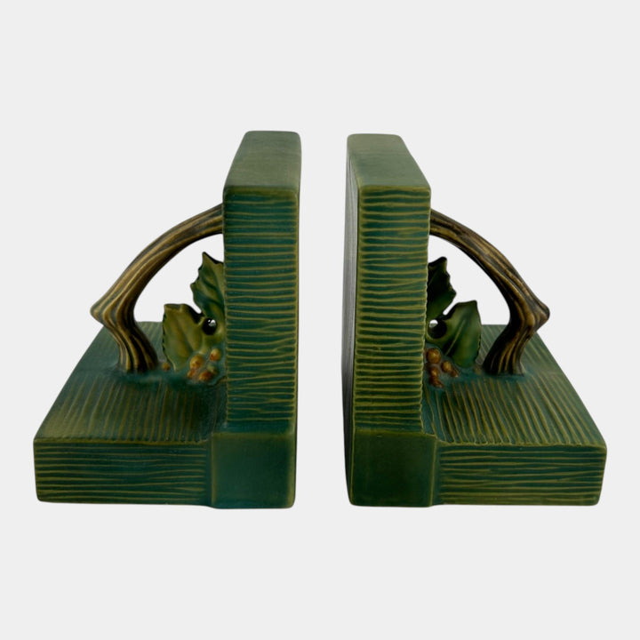 Roseville Bushberry Green 1941 Vintage Art Pottery Ceramic Bookends 9 - Just Art Pottery