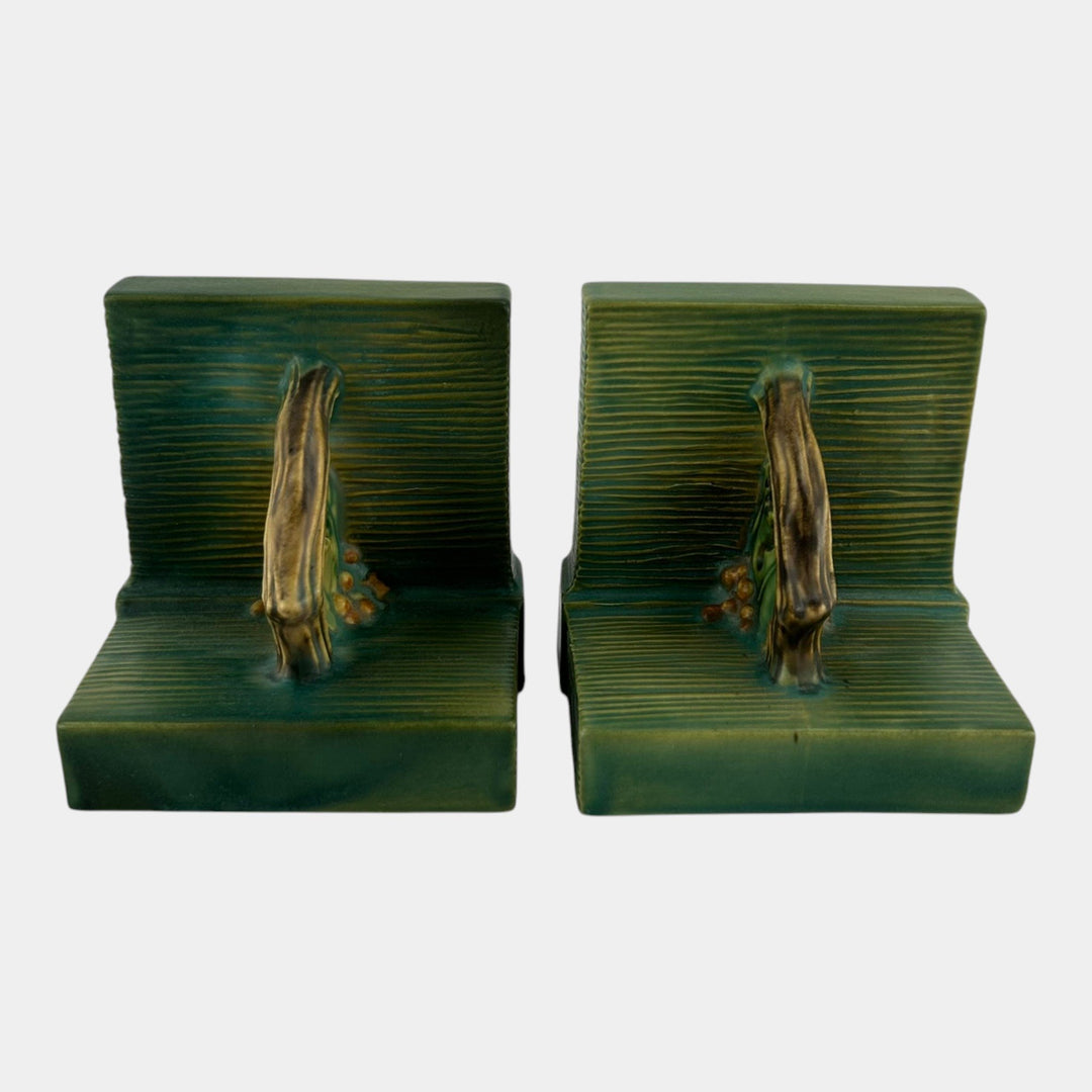 Roseville Bushberry Green 1941 Vintage Art Pottery Ceramic Bookends 9 - Just Art Pottery