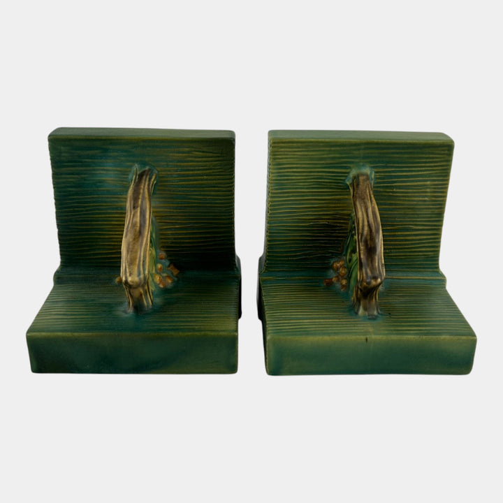 Roseville Bushberry Green 1941 Vintage Art Pottery Ceramic Bookends 9 - Just Art Pottery