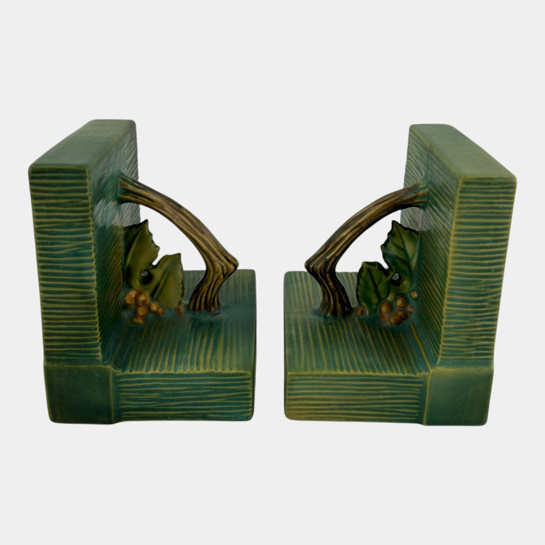 Roseville Bushberry Green 1941 Vintage Art Pottery Ceramic Bookends 9 - Just Art Pottery