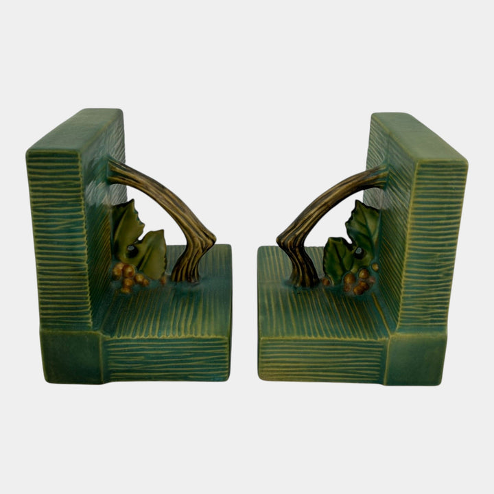 Roseville Bushberry Green 1941 Vintage Art Pottery Ceramic Bookends 9 - Just Art Pottery