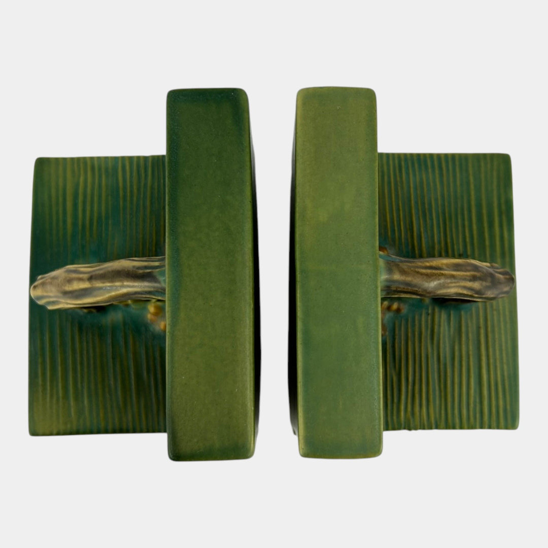 Roseville Bushberry Green 1941 Vintage Art Pottery Ceramic Bookends 9 - Just Art Pottery