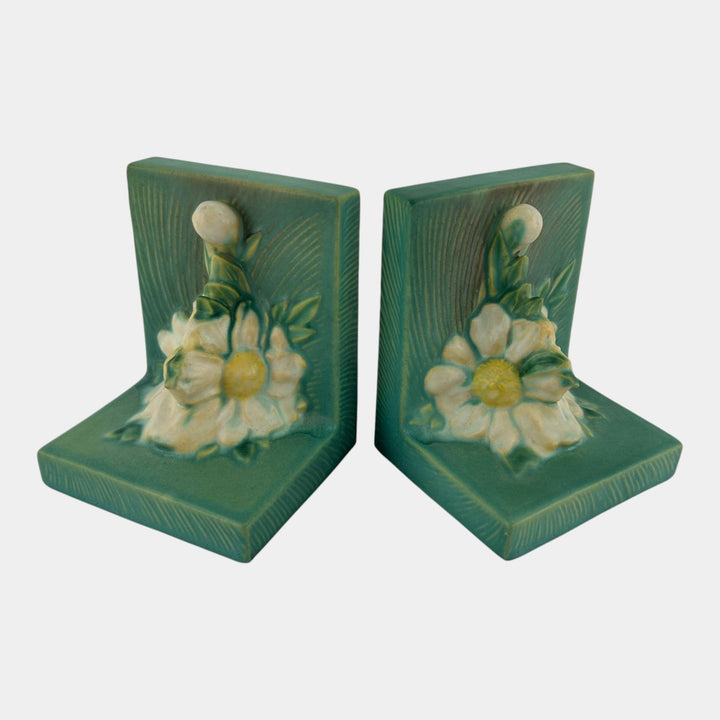 Roseville Peony Yellow 1942 Mid Century Modern Art Pottery Ceramic Bookends 11 - Just Art Pottery