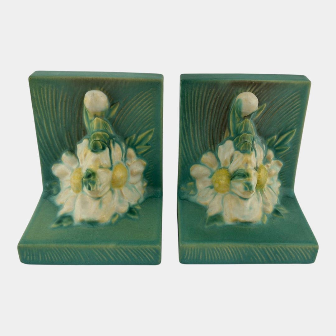 Roseville Peony Yellow 1942 Mid Century Modern Art Pottery Ceramic Bookends 11 - Just Art Pottery