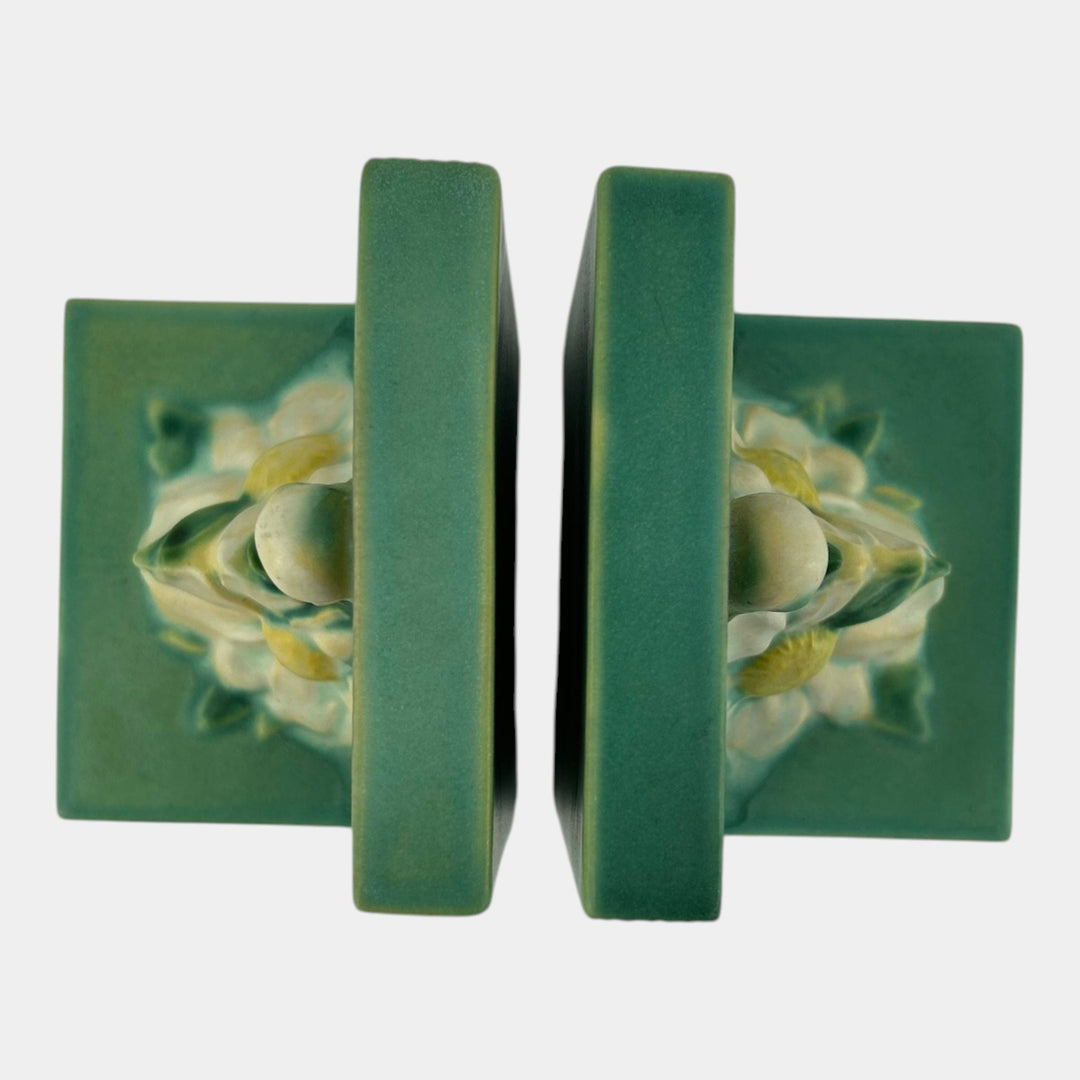 Roseville Peony Yellow 1942 Mid Century Modern Art Pottery Ceramic Bookends 11 - Just Art Pottery