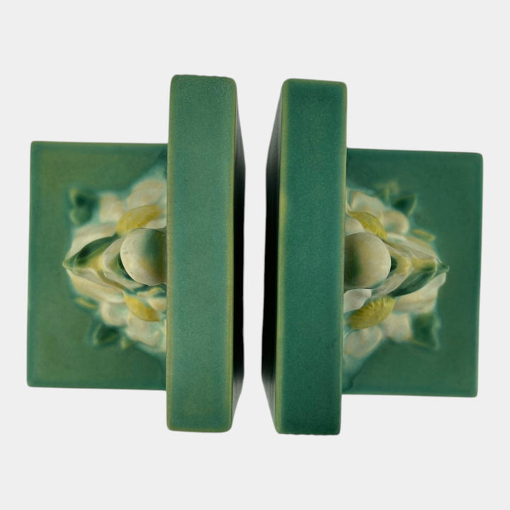 Roseville Peony Yellow 1942 Mid Century Modern Art Pottery Ceramic Bookends 11 - Just Art Pottery