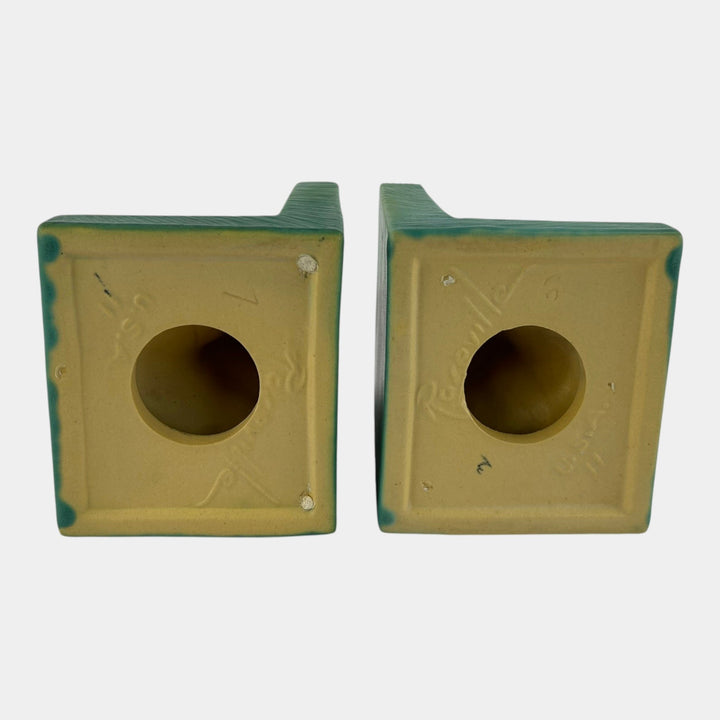 Roseville Peony Yellow 1942 Mid Century Modern Art Pottery Ceramic Bookends 11 - Just Art Pottery