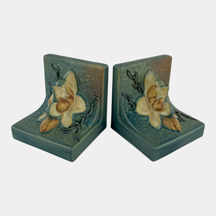Roseville Magnolia Blue 1928 Vintage Art Pottery Ceramic Bookends 13 - Just Art Pottery