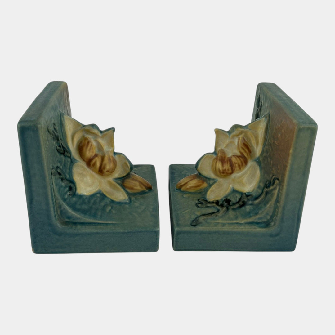 Roseville Magnolia Blue 1928 Vintage Art Pottery Ceramic Bookends 13 - Just Art Pottery