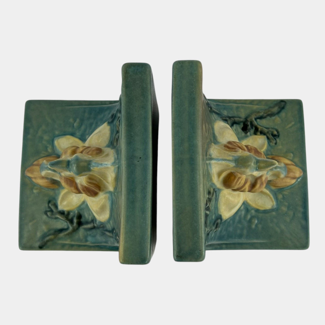 Roseville Magnolia Blue 1928 Vintage Art Pottery Ceramic Bookends 13 - Just Art Pottery