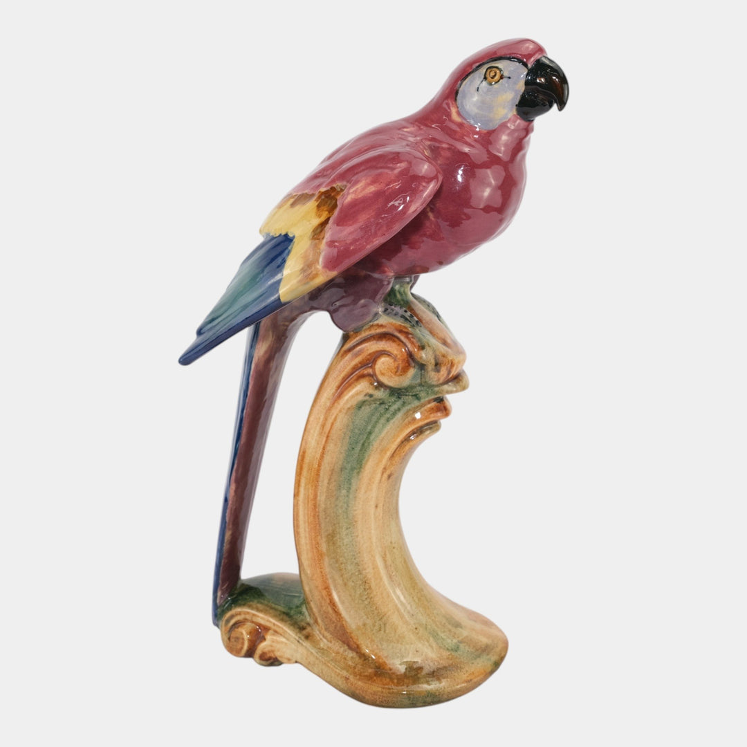 Weller Brighton 1915 Vintage Art Pottery Large Red Blue Parrot Statue Figurine - Just Art Pottery