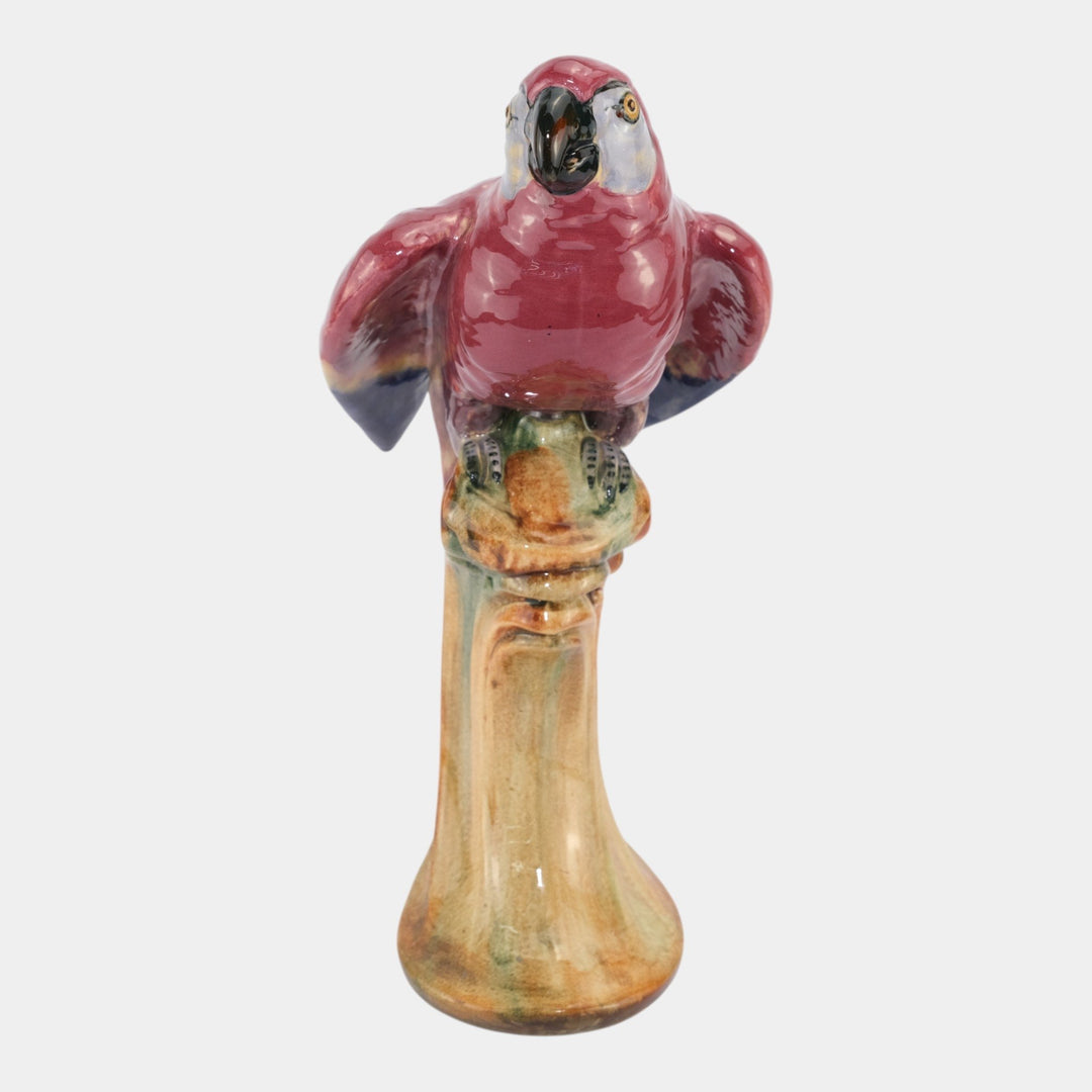 Weller Brighton 1915 Vintage Art Pottery Large Red Blue Parrot Statue Figurine - Just Art Pottery