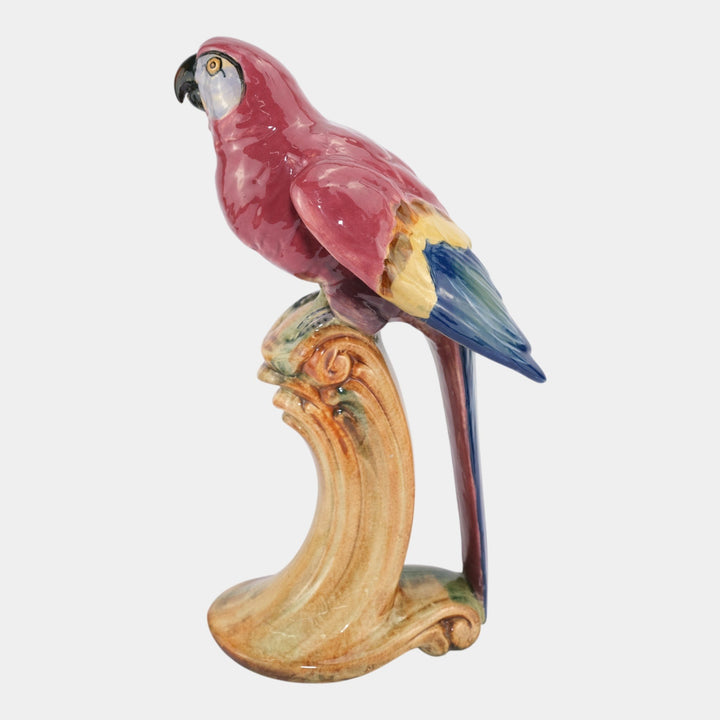 Weller Brighton 1915 Vintage Art Pottery Large Red Blue Parrot Statue Figurine - Just Art Pottery