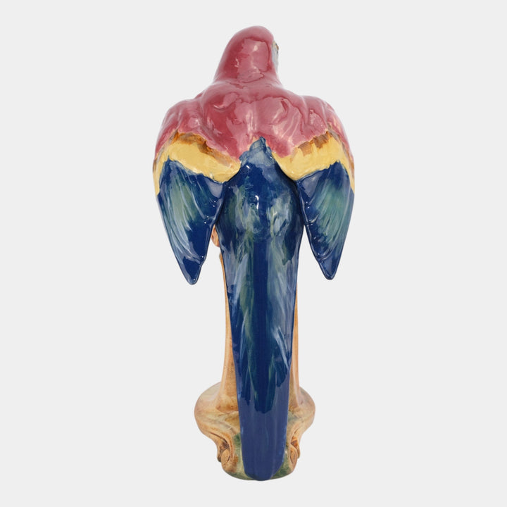 Weller Brighton 1915 Vintage Art Pottery Large Red Blue Parrot Statue Figurine - Just Art Pottery