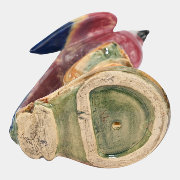 Weller Brighton 1915 Vintage Art Pottery Large Red Blue Parrot Statue Figurine - Just Art Pottery
