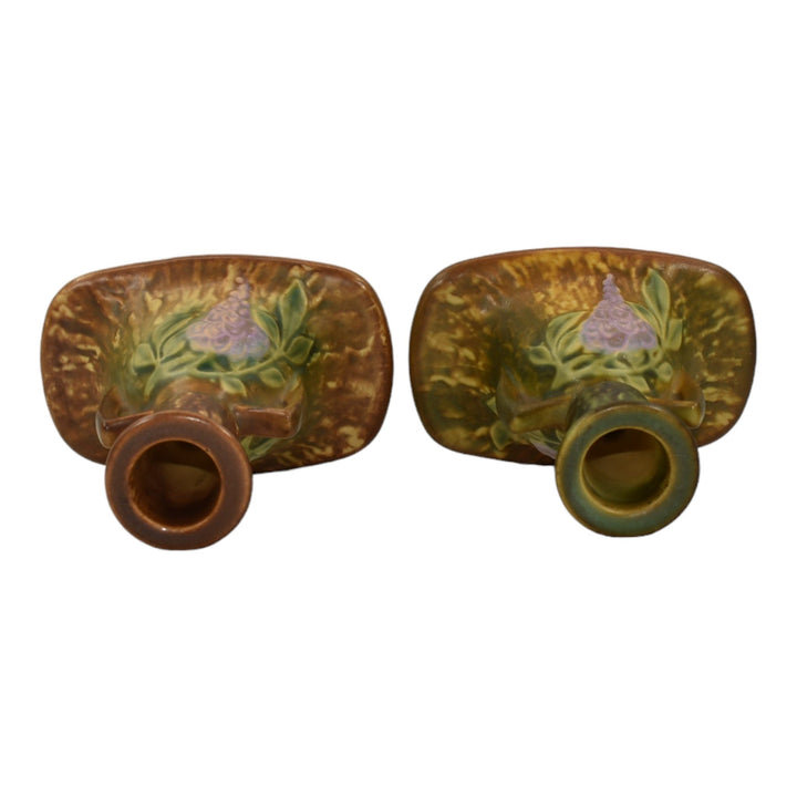 Roseville Wisteria Tan 1933 Arts And Crafts Pottery Candle Holders 1091-4 - Just Art Pottery