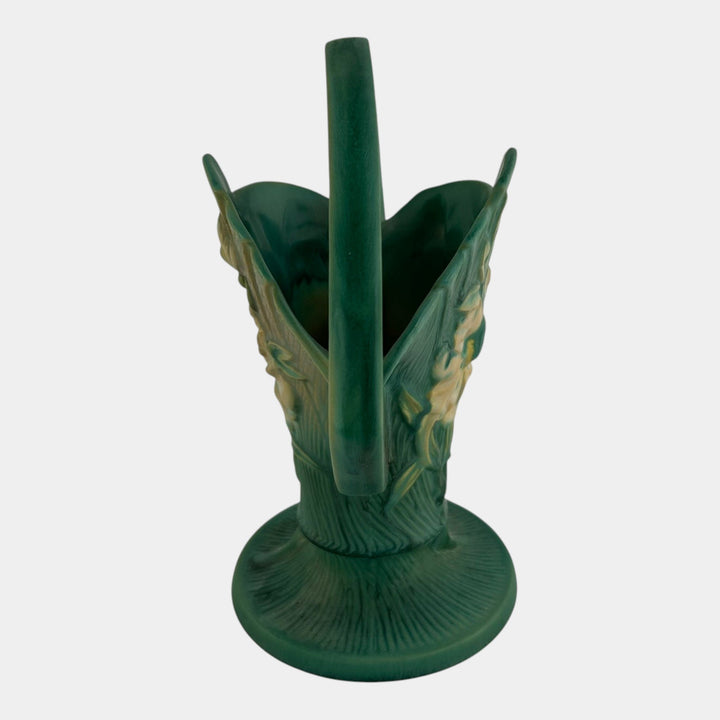 Roseville Peony Green 1942 Mid Century Modern Pottery Ceramic Basket 378-10