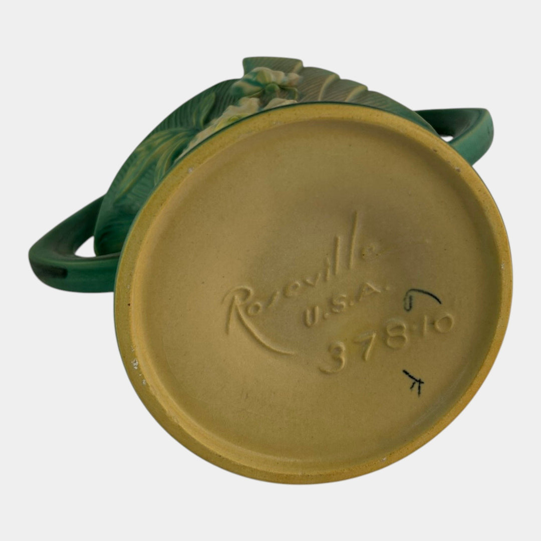 Roseville Peony Green 1942 Mid Century Modern Pottery Ceramic Basket 378-10