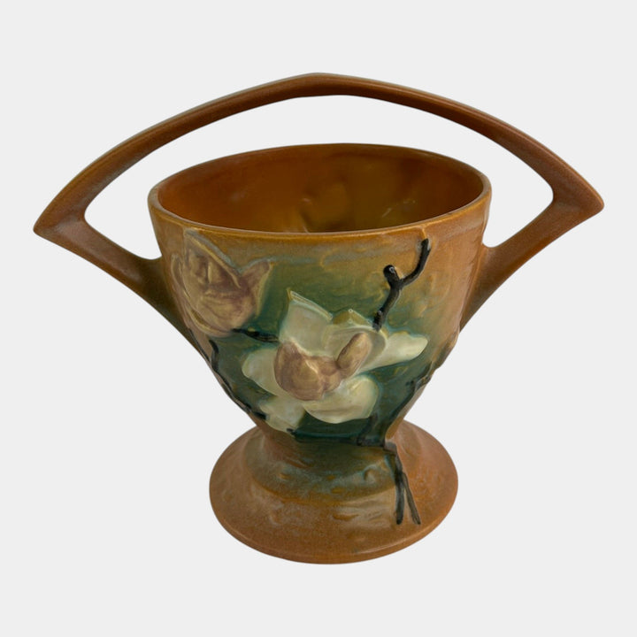 Roseville Magnolia Brown Mid Century Modern Pottery Ceramic Basket 384-8