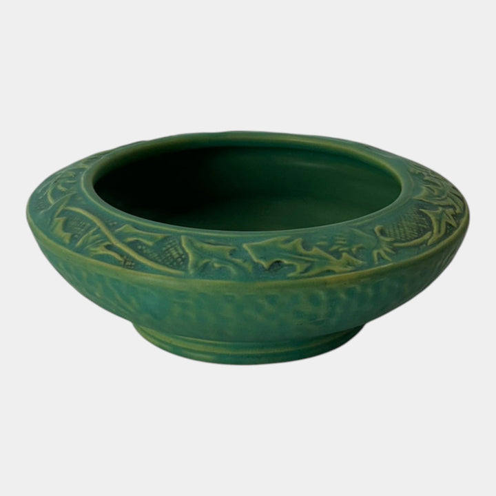 Peters and Reed Thistle 1920s Arts And Crafts Green Textured Pottery Bowl