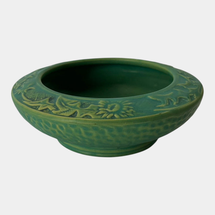 Peters and Reed Thistle 1920s Arts And Crafts Green Textured Pottery Bowl