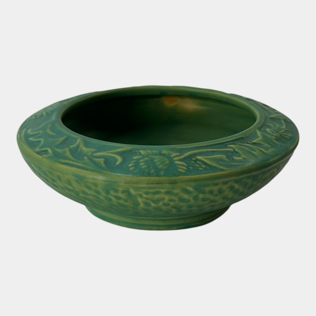 Peters and Reed Thistle 1920s Arts And Crafts Green Textured Pottery Bowl