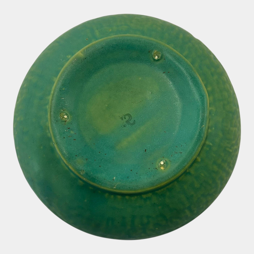 Peters and Reed Thistle 1920s Arts And Crafts Green Textured Pottery Bowl