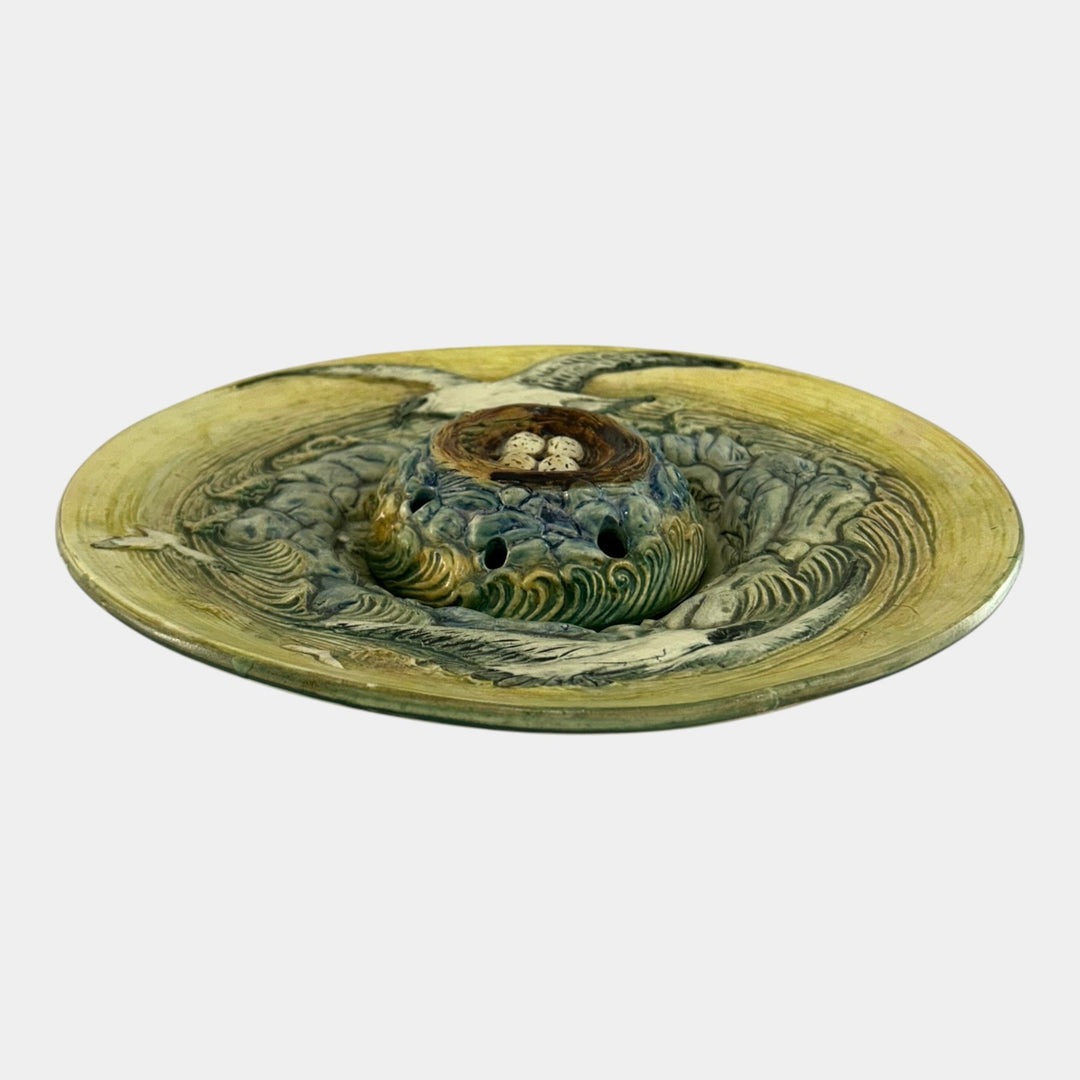 Weller Pottery 1920s Glendale Sea Gulls Console Bowl Nest With Eggs Flower Frog
