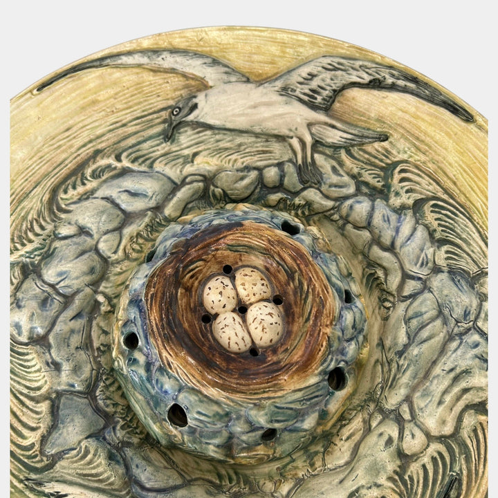 Weller Pottery 1920s Glendale Sea Gulls Console Bowl Nest With Eggs Flower Frog