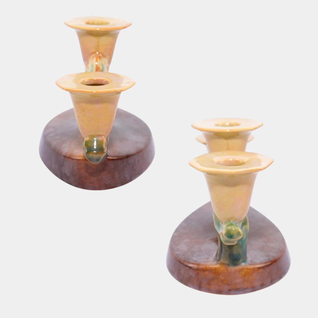 Roseville Wincraft Orange 1948 Mid Century Modern Ceramic Candle Holders 253 - Just Art Pottery