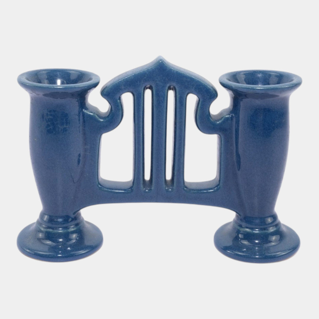 Roseville Rosecraft Blue 1920 Vintage Art Pottery Ceramic Double Bud Vase 46-5 - Just Art Pottery