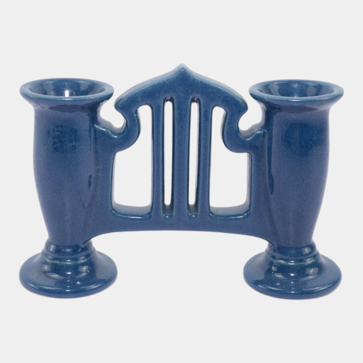 Roseville Rosecraft Blue 1920 Vintage Art Pottery Ceramic Double Bud Vase 46-5 - Just Art Pottery